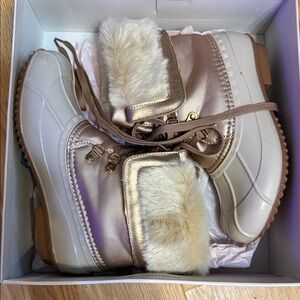 JustFab Cream and Gold Ankle Boots